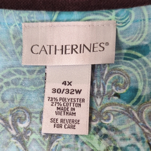 Catherines Blue Green Graphic Short Sleeve Blouse - Picture 2 of 4